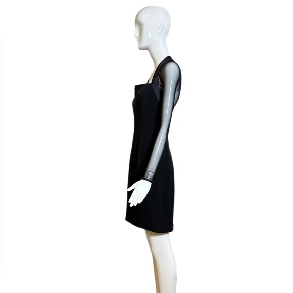VERA WANG 1995 Vintage Black Sheer Sleeve Silk Mini Dress - Picture 5 of 8